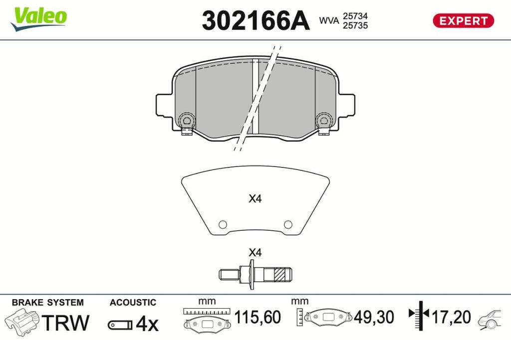 Jogo de 4 pastilhas de travão VALEO ref. 302166A